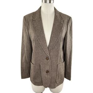 Takashimaya Lady's Wear Vintage Jacket Brown Wool Tweed Blazer Tokyo JP 13 US 10